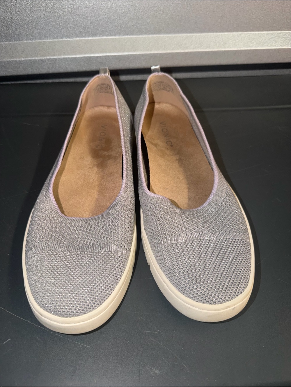 Vionic Women's Knit Slip-On Flats in Light Gray with Cream Sole